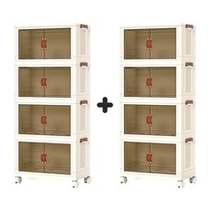 1+1 메이리앤 특대형 120L 접이식 폴딩 리빙박스 책장 플라스틱 서랍장 수납박스 정리함, 2개, 4단