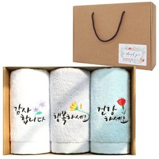 어메니티타올 행사 기념 30수 170g 3장 자수 수건 선물세트, 화이트+라이트그레이+라이트블루, 1세트