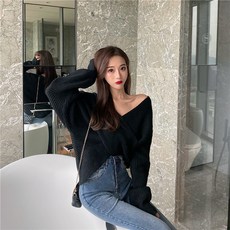 데일리 골지 V넥 오프숄더 랩 니트 611346719512