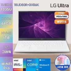 LG 노트북 LG 전자 울트라PC 15UD50R-GX56K WIN11 고성능 고사양 노트북, WIN11 Pro, 64GB, 1TB, 코어i5, 화이트