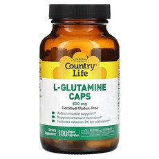 Country Life L 글루타민 캡슐 500 mg 100 비건, 1개, 100정
