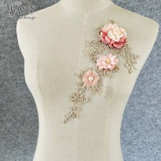 새로운 도착 레이스 applique 의류 액세서리 3d 꽃 레이스 칼라 voile 자료 neckline 레이스 자수 패브릭 장식 의상, 단일