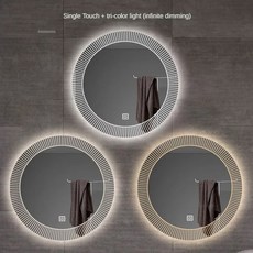 유럽 스타일 스마트 욕실 거울 벽걸이 변기 원형 거울 홈 욕실 LED 발광 드레싱 거울 터치 스크린, 50cm single-tricolor