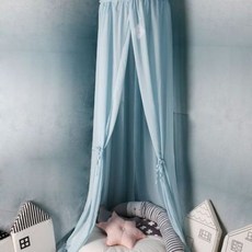 북유럽 여아 아이 공주 아기 방 인테리어 꾸미기 침대 커튼 캐노피 바람막이, 푸른