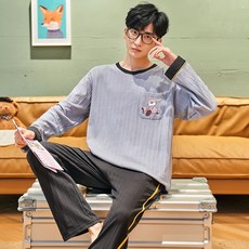 커플 잠옷 루즈핏 남녀 긴팔 면 라운드 캐릭터 큐티 홈웨어