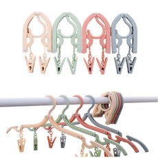 사바사나 여행용 캠핑용 휴대용 다용도 리빙 올케어 패밀리 접이식 집게 옷걸이 4종세트 살구+민트+핑크+그린