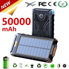 삼성 Xiaomi 아이폰에 대 한 50000mAh 태양 보조베터리 대용량 LED 야외 방수 보조베터리 휴대용 충전기 보조베터리|보조 배터리|, 1개, 단일, 30000mAh