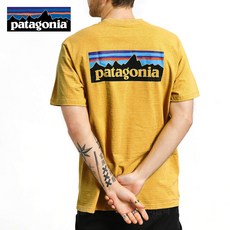 파타고니아 p6 로고 오가닉 반팔티 머스타드 남자 여성 라운드 여름 티셔츠