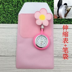 회중시계 스트레치 간호사 테이블 개폐식 클립 걸이 테이블 내구성 남녀 귀여운 가슴걸이 테이블 곰 전자, 단일옵션, 핑크 플라워 테이블 + 펜 가방 클립