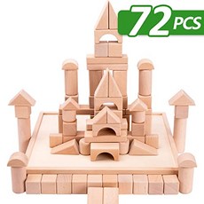 어린 이용 목재 빌딩 블록 세트 72 개의 PCS 목재 성 빌딩 블록 세트 천연 목재 스태킹 큐브 3 4 5 세 이상의 교육용 몬테소리 장난감 어린이 미취학 아동 소년 소녀, 본상품