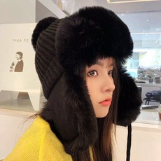 엘마운틴 여성 귀달이 털모자 겨울 방한 니트 방울 귀마개 군밤 방한 모자