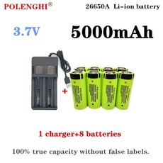 100 충전식 리튬 이온 배터리 26650 손전등 및 충전기 오리지널 진정한 용량 26650A 5000mAh 37V 신제품, 2개