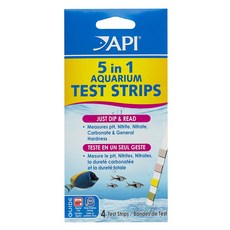4-Count 5-in-1 API TEST STRIPS Freshwater and Saltwater 4개 5-in-1 API 테스트 스트립 담수 및 해수 수족관 테스트 스트, 1개