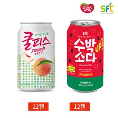 쿨피스 복숭아 수박소다 2종 세트 355ml x 24캔, 24개