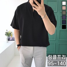 남자 헨리넥 반팔티 브이넥 여름 오버핏 티셔츠