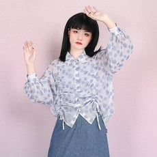 쪽파다 양재단함 오리지널제작 프렌치시크 쟈딕블라우스 여성 얇은 타입 와이드 루즈핏 슬림핏 버블 소매 레쉬