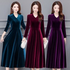 누블랑 벨벳 빈티지 궁중 블랙 원피스 2020 가을 겨울 허리 잡아 슬림 롱 이브닝 드레스