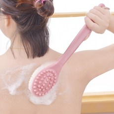 목욕보조용품 목욕브러쉬 긴자루 때장갑 부드러운털 안마 등밀이 샤워 매직 때밀이수건 배송비포함, T01-핑크