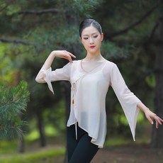 댄스복 고전무용 트레이닝복 여자성인 플레어소매 예술학과입시 연기 집훈련 복무용 망사의류, C01-노랑 닫기