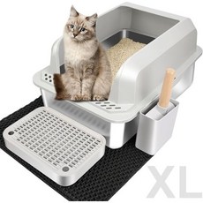 Vivifying 고양이 원목 화장실 생동감 넘치는 스테인리스 스틸 쓰레기통 뚜껑 논스틱 누수 방지 기능이 있는 XL 모든 고양이를 위한 초대형 하이사이드 금속 간편한 청소 냄, 1개