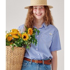 론론 RONRON HEART POCKET SHORT SHIRTS GINGHAM BLUE RR24BSH3289BL 306661