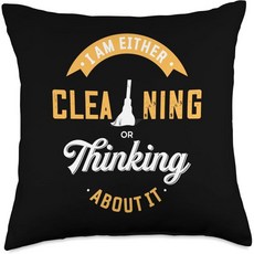 Funny Cleaner Graphic Tee 씽크대 세정제 청소 중이거나 더 깨끗한 그래픽 티 던지기 베개에 대해 생각하고 있습니다 Q1629300, 18x18, 1개