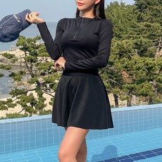 에보멜드 여성 래쉬가드 긴팔 세트 수영복 보드숏 바캉스룩 스커트 치마 팬츠 2 타입, 래쉬가드3종 세트 (스커트)