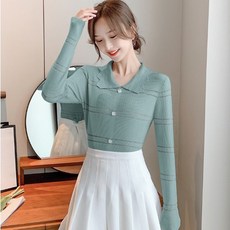 금 년 상의 겨울 가을 자색 페플럼 플랫카라 빈티지스웨터디자인