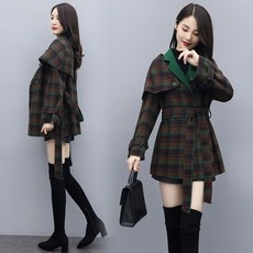 여성 하프기장 겨울 와이드 루즈핏 작은 키 헵번풍 더플 케이프 판초