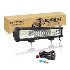 SKYWORLD 7D 38.1cm(15인치) 216W 드라이빙 LED 조명 바 12V 배선 하네스 케이블 키트 플러드 스팟 콤보 빔 오프로드 트럭 SUV ATV ATV 4x4, 15 inch 216W + Wiring