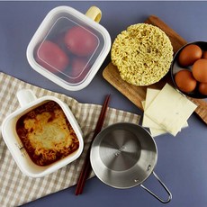 민아뜰 간편 심플 1인 라면 법랑 냄비 밀폐 보관 법랑 사각 용기 휴대용 캠핑용 다용도 법랑용기, 구매안함