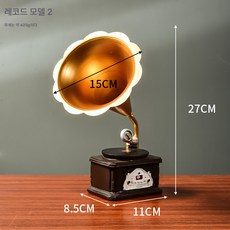 빈티지 레진 장식 공예품 인테리어 미니 장식 사진 소품 카메라 축음기, 레코드판 스타일 2