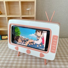 인형용 감성 레트로 TV 티슈케이스 스마트폰 거치대, 1.핑크, 1개