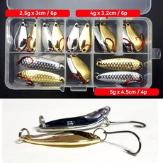 모터한 혼합 스푼 미끼세트 16pcs 바다낚시 민물낚시 전천후 미끼 루어 산천어 송어 여울낚시 싱글훅 하드베이트, 1개