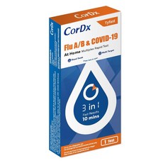 자가검진키트 CorDx Tyfast at Home 독감 코로나 테스트 코로나19 및 A/B에 대한 3 in 1 항원 신속 비강 면봉 키트 간편한 가정 사용 10분 내 빠른 결과, [01] 일, 1개
