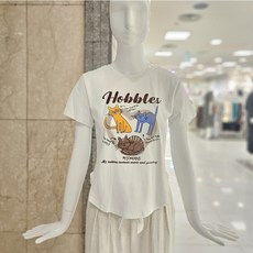 [밸리걸] 캣 프린트 스판 반팔 티셔츠 (235080)