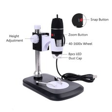 1600X 디지털 현미경 내시경(Stand USB 2.0 Magnification Portable 포함)마이크로스코프, 없음