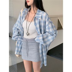 [이프씨마] 여성 여리여리 봄 하늘색 체크남방