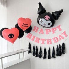 하피블리 쿠로미 풍선 레터링 테슬 가랜드 생일 파티 용품 세트, 노멀세트, 핑크
