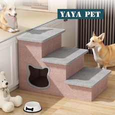 YAYA PET 강아지 3단 계단 겸 하우스 2in1 원목/플란넬 선택가능, 원목, 1개