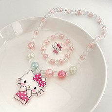 메르시봉봉 여아 키즈 로이 핑크 고양이 아동 목걸이 어린이 팔찌 유아 반지 세트