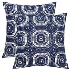 SLOW COW Cotton Embroidery Decorative Throw Pillow Covers for Couch Sofa Bedroom Modern Kaleidoscope Pillowcases 18 X 18 Inches Navy Blue