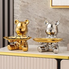 곰 보관 트레이 세라믹 만화 돼지 저금통 키 쥬얼리 데스크탑 정리함 거치대 럭셔리 거실 홈 데코, [05] BSilver, 1개