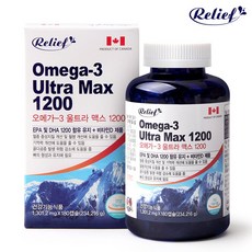 릴리프 오메가3 울트라 맥스1200 대용량 비타민D 180캡슐 6개월 EPA DHA 1일권장량100% 영양제 캐나다항공직수입 혈행 혈관 영양제