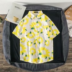 꽃남방 하와이안 셔츠 남성여름셔츠 남성용 해바라기 비치 반팔 3XL 알로하 휴가 의류 여름