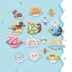 KPG 자수 와펜 세트 열 접착 스티커 옷 수선 리폼 제작 토끼 우주 캐릭터 푸드 동물, 02. 캐릭터 와펜 15종 세트, 1set