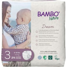 Bambo Nature 기저귀 일자형 밤보 네이처 저자극성 아기 라벨 지속 가능 향상된 누출 방지 완전 무염소 피부 친화적 고흡수성 사이즈 329개 Q1648773, Size 3, 29