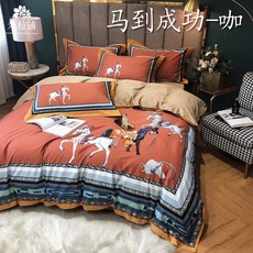 패밀리보드 도장침대 엔틱프레임디자인 유러피안 고급 플라워 프린트 100 즈 플러시벨벳 4종 공단 순면 코튼 조랑말 페어 봄, 마도 귀마개 -커피 5