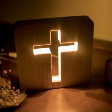 하이퍼 원목 LED 십자가 무드등 성당 천주교 기독교 교회 선물, 대형 (190 x 190 mm)