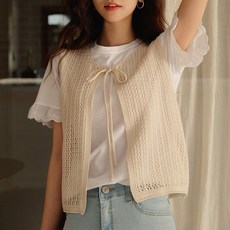 허몬 리본끈 네트 니트조끼